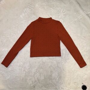 stradivarius Orange Geometric Mock Neck Long Sleeve Top Size Medium